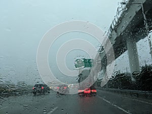 A torrential downpour in traffic