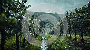 Torrential rains bathe a vineyard, where a visionary plots the course of sustainable viticulture photo