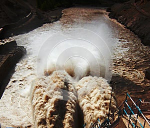 Torrential waters at alchi dam