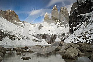 Torres del paine granite peaks at base torres.