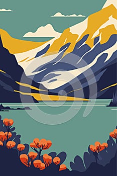 Torres Del Paine national park mountain lake nature illustration