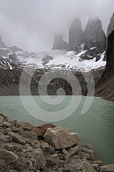 Torres del Paine over the lake