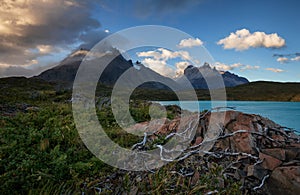 Torres del Paine, over lakes, Chile