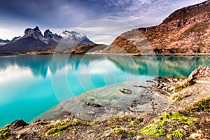 Torres del Paine and Pehoe Lake, Patagonia, Chile