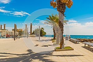TORREVIEJA, SPAIN: The famous beach in Torrevieja on a sunny day