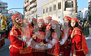 TORREVIEJA, SPAIN Ã¢â¬â JANUARY 5, 2023: Los Reyes Magos parade. Participants take part in the Festive cavalcade Cabalgata de los