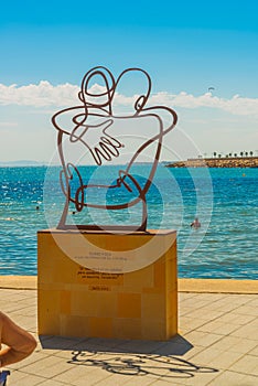 TORREVIEJA, SPAIN: Sculpture in favor of the victims of covid at Playa del Cura in the coastal city of Torrevieja
