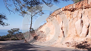 Torrey Pines state park road, natural reserve for ecotourism, erosion.