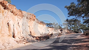 Torrey Pines state park road, natural reserve for ecotourism, erosion.