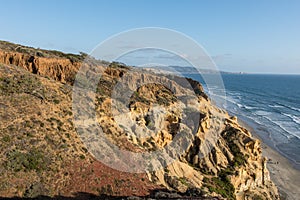 Torrey Pines State Park in Southern California offers beautiful rocky coastal views of the Pacific Ocean