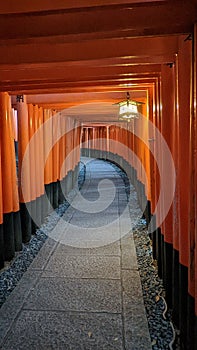 Torri Gate Path at Fushimi Inari Taisha Temple in Kyoto Japan