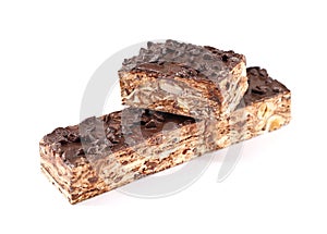 Torrone with chocolate on white background.