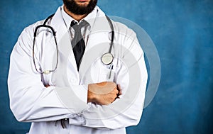 Torso of a confident doctor with stethoscope