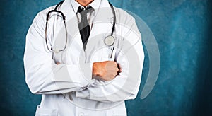 Torso of a confident doctor with stethoscope