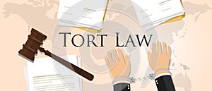 Tort law concept of justice hammer gavel judgment process legislation paper document photo