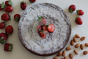 Torta caprese. Chocolate and almond cake. A yummy chocolaty flourless cake from the Capri island of Italy