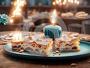 Torta Compleanno Con Candela Azzurra Bimbo. Generative AI