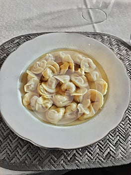 Tortelini in chicken soup, Italian traditional dish for Chrismast eve