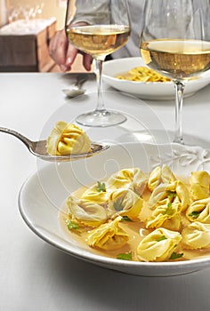 Tortellini in brodo, typical dish of the Italian culinary photo