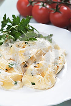 Tortellini pasta in cheese sauce