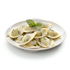 tortellini, a stuffed pasta delicacy from Italian cuisine, isolated on a clean white background.