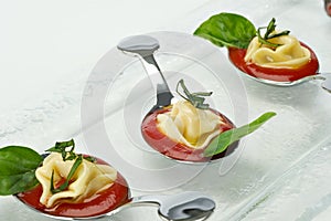 Tortellini tasting spoons appetizer