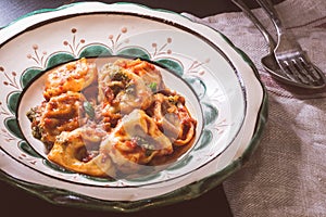 Tortellini with Tomato Sauce and Mozzarella Cheese