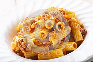 Tortiglioni bolognese pasta dish