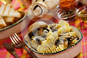 Tortiglioni pasta with champignon mushroom