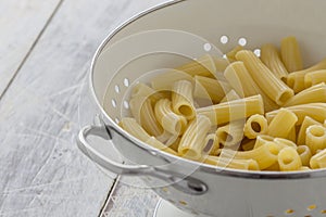 Tortiglioni Pasta in a sieve