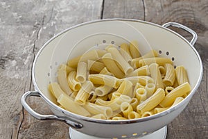 Tortiglioni Pasta in a sieve