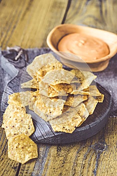 Tortilla chips with chile con queso