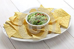 Tortilla chips with guacamole dip