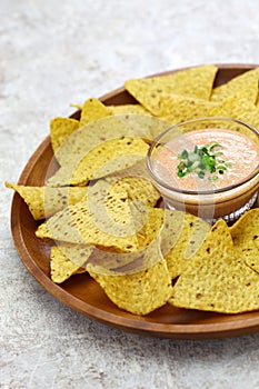 Tortilla chips with karashi mentaiko dip