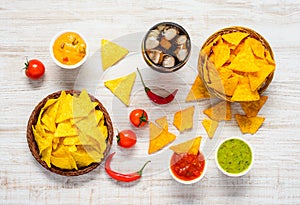 Tortilla with Dip and Cold Cola Drink