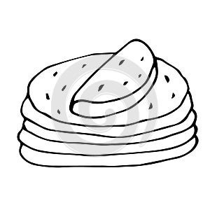 Tortilla Mexican bread vector illustration, hand drawing doodle