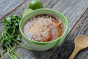 Tortilla Soup with Cheese, Lime, Cilantro