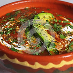 Tortilla Soup with fresh avocado and cream