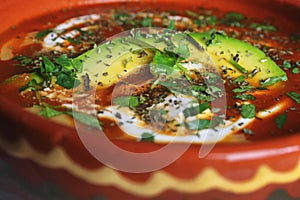 Tortilla Soup with fresh avocado and cream