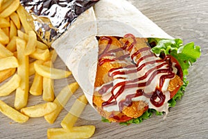 Tortilla/Wrap with Chicken nuggets, french fries