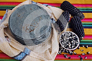 Tortillas azules, blue corn, mexican food traditional food in mexico photo