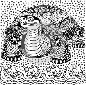 Tortoise. Celestial feng shui creature. Black and white