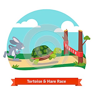 The Tortoise and the Hare racing together to win