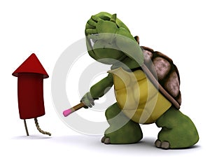 Tortoise lighting a firework