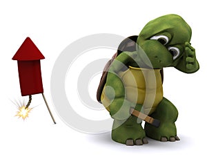Tortoise lighting a firework