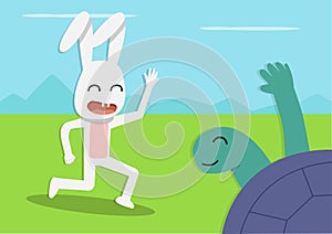 Tortoise meet Rabbit at forest, vector cartoon