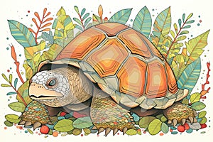 tortoise munching on leaves with distinctive patterns