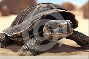 Tortoise on sand, closeup view