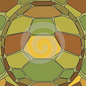 Tortoise shell, featuring interlocking hexagons and polygons in