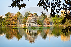 Tortoise Tower in Hoan Kiem Lake, Hanoi photo